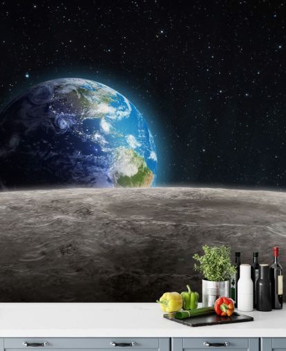 dark custom earth and moon wallpaper mural called Rising Earth for bedrooms dark custom earth and moon wallpaper mural called Rising Earth for bedrooms