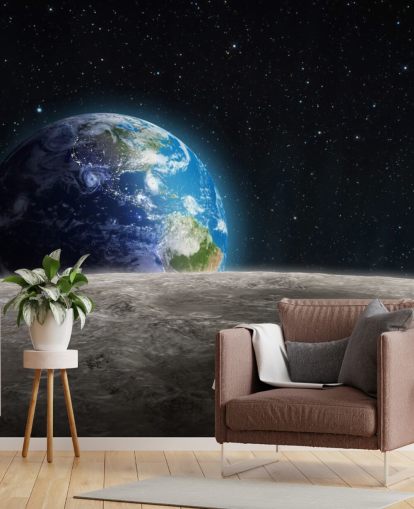 dark custom earth and moon wallpaper mural called Rising Earth for bedrooms