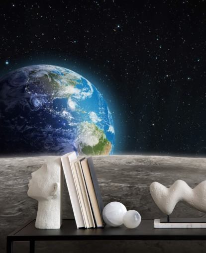 dark custom earth and moon wallpaper mural called Rising Earth for bedrooms