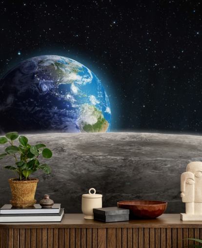dark custom earth and moon wallpaper mural called Rising Earth for bedrooms