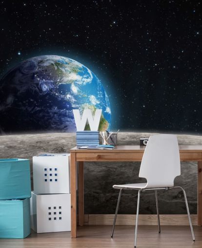 mörk anpassad jord och måne tapetväggmålning som heter Rising Earth för sovrum