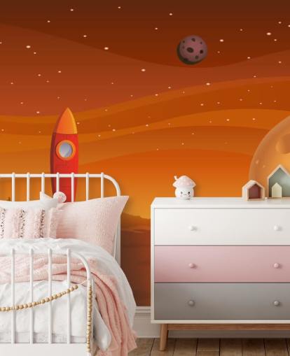 Cartoon Rocket on Mars Wall Mural