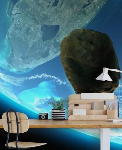 Decorazione murale con meteorite che cade verso la terra Decorazione murale con meteorite che cade verso la terra