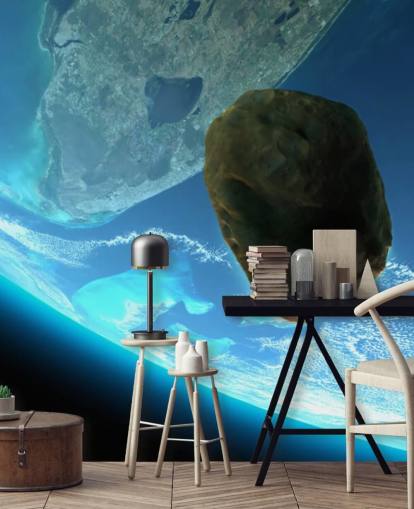 Decorazione murale con meteorite che cade verso la terra