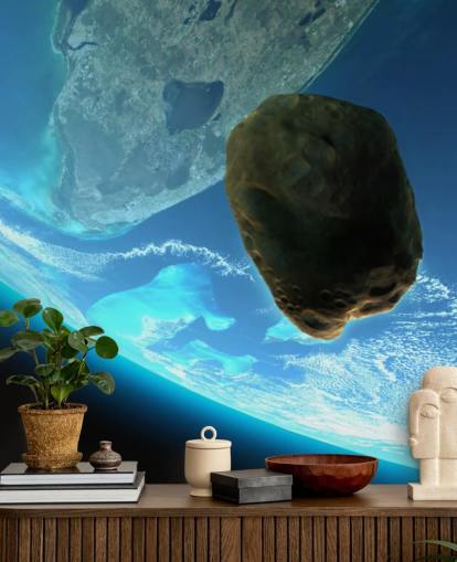 Mural de meteoros caindo em direção à terra