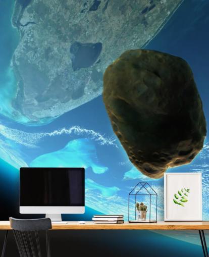 Meteor tumlande mot jorden väggmålning