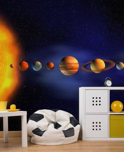 blå og orange planet tapet vægmaleri kaldet Solar System til barnets soveværelse