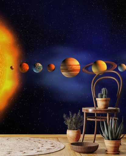 carta da parati murale con pianeta blu e arancione chiamato Solar System per la cameretta dei bambini