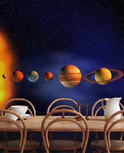 blue and orange planet wallpaper mural called Solar System for child's bedroom blue and orange planet wallpaper mural called Solar System for child's bedroom