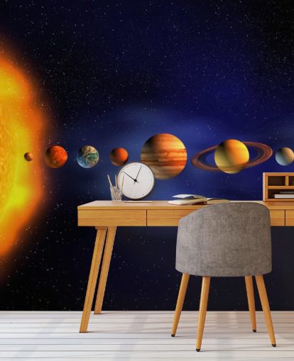 blue and orange planet wallpaper mural called Solar System for child's bedroom