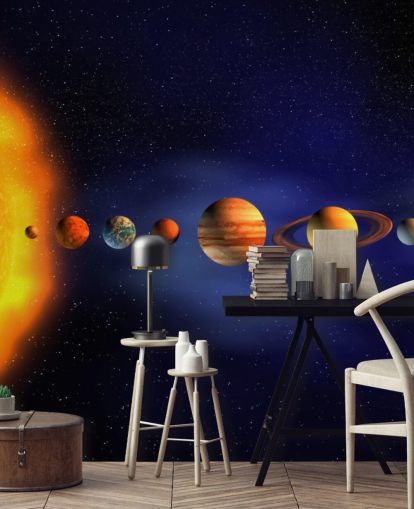 papier peint mural de la planète bleue et orange appelé Solar System pour chambre d'enfant