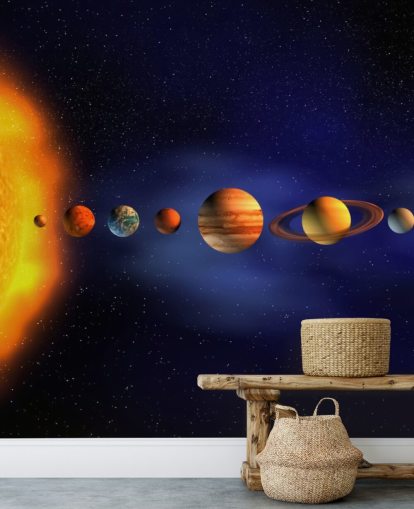 mural de papel de parede de planeta azul e laranja chamado Sistema Solar para quarto de criança mural de papel de parede de planeta azul e laranja chamado Sistema Solar para quarto de criança