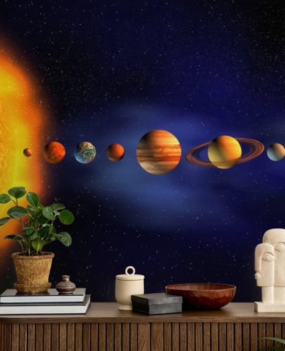 mural de papel de parede de planeta azul e laranja chamado Sistema Solar para quarto de criança mural de papel de parede de planeta azul e laranja chamado Sistema Solar para quarto de criança
