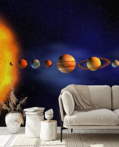 blue and orange planet wallpaper mural called Solar System for child's bedroom blue and orange planet wallpaper mural called Solar System for child's bedroom