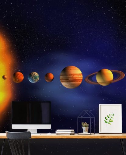 blue and orange planet wallpaper mural called Solar System for child's bedroom