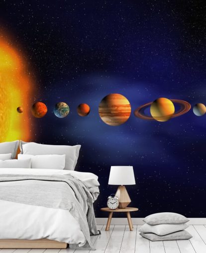 blue and orange planet wallpaper mural called Solar System for child's bedroom