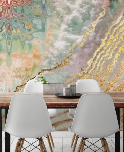 gold colour geode with pink, purple and green shades wallpaper