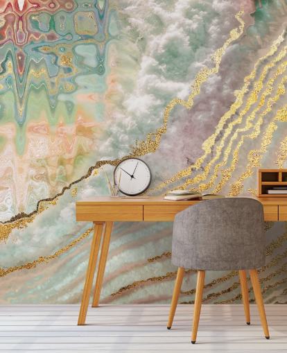 guld farve geode med pink, lilla og grønne nuancer tapet guld farve geode med pink, lilla og grønne nuancer tapet