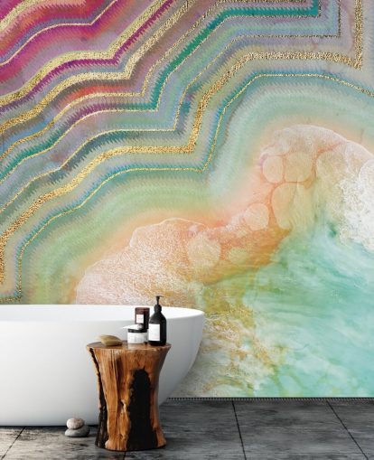 roze, perzik en turquoise geode effect behang roze, perzik en turquoise geode effect behang