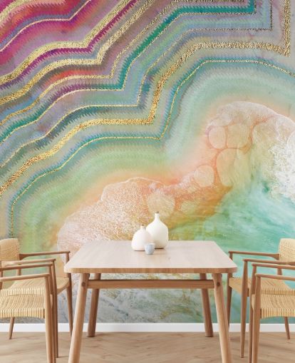Tapete mit Geode-Effekt in Rosa, Pfirsich und Türkis Tapete mit Geode-Effekt in Rosa, Pfirsich und Türkis