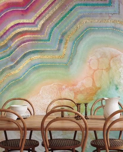 papel de parede de efeito geodo rosa, pêssego e turquesa