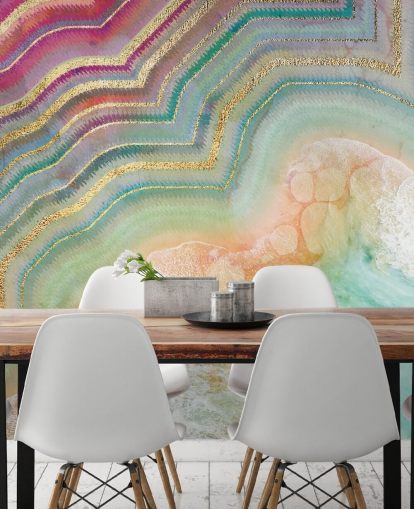 roze, perzik en turquoise geode effect behang roze, perzik en turquoise geode effect behang