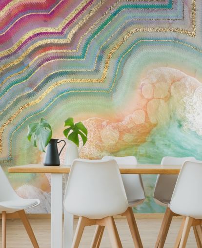 pink, peach and turquoise geode effect wallpaper