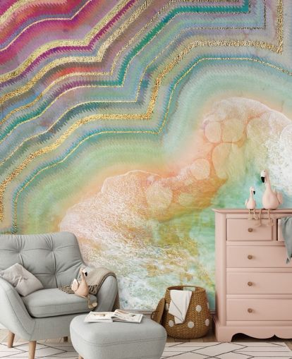 rosa, persika och turkos geode effekt tapet