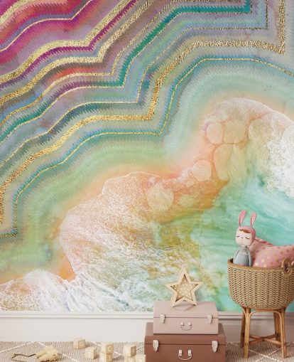 roze, perzik en turquoise geode effect behang roze, perzik en turquoise geode effect behang