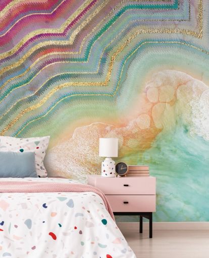 papel de parede de efeito geodo rosa, pêssego e turquesa papel de parede de efeito geodo rosa, pêssego e turquesa