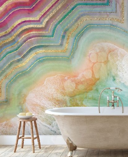 pink, peach and turquoise geode effect wallpaper