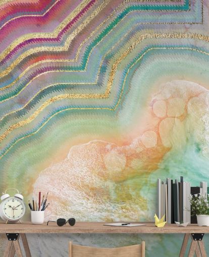 rosa, fersken og turkis geode effekt tapet rosa, fersken og turkis geode effekt tapet