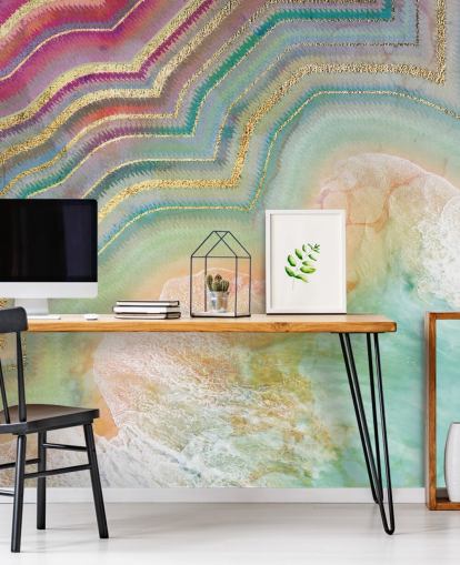 Tapete mit Geode-Effekt in Rosa, Pfirsich und Türkis Tapete mit Geode-Effekt in Rosa, Pfirsich und Türkis