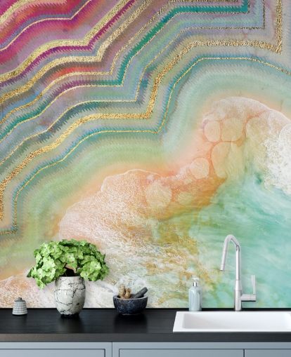 pink, peach and turquoise geode effect wallpaper pink, peach and turquoise geode effect wallpaper