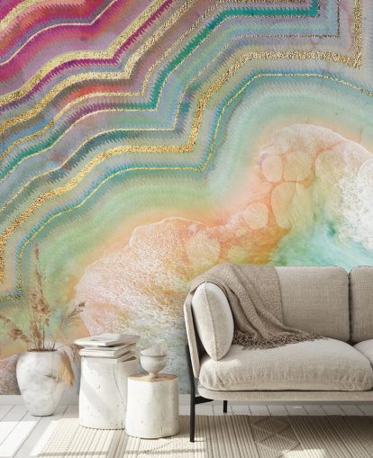 Tapete mit Geode-Effekt in Rosa, Pfirsich und Türkis Tapete mit Geode-Effekt in Rosa, Pfirsich und Türkis