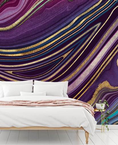 papel de parede geode roxo e dourado