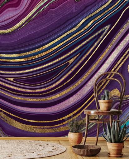 papier peint géode violet et or