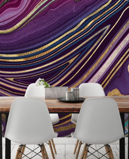 papel de parede geode roxo e dourado