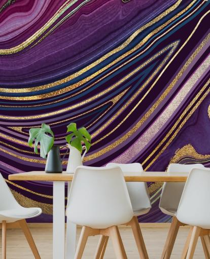 papel pintado geoda morada y dorada