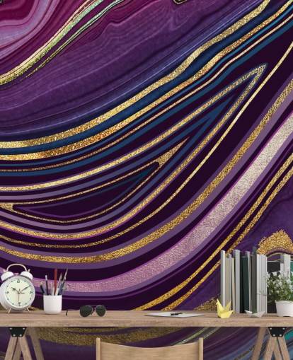 papel de parede geode roxo e dourado