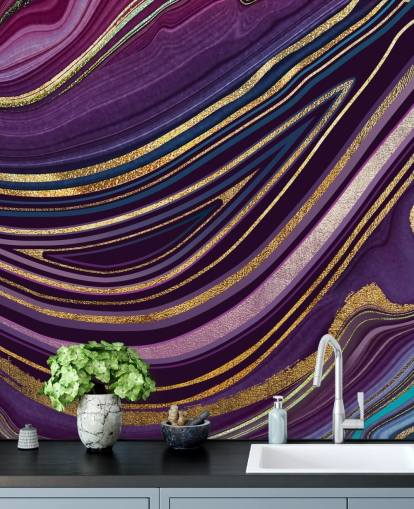 papel pintado geoda morada y dorada