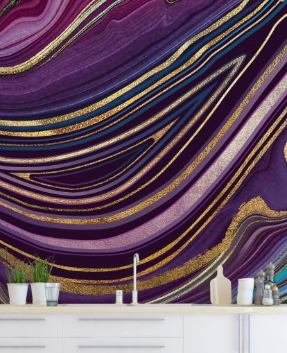 papel pintado geoda morada y dorada