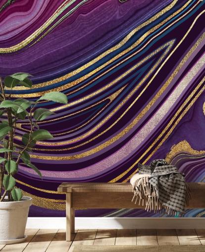 papel pintado geoda morada y dorada