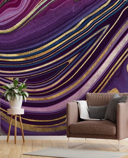 papel pintado geoda morada y dorada