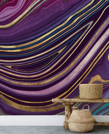 papel pintado geoda morada y dorada