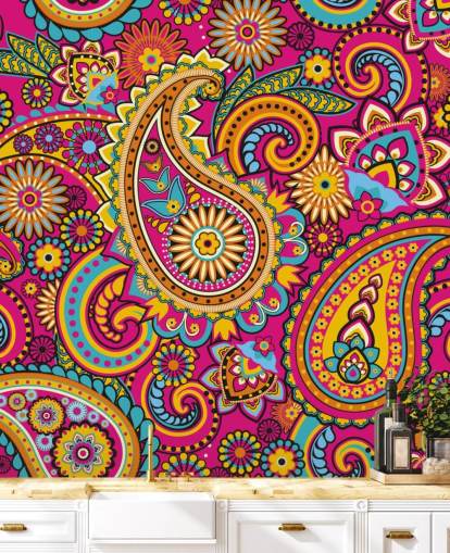 Motif orange et rose Papier Peint Rose