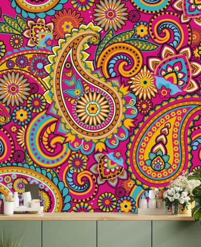 Patrón naranja y rosa Papel pintado rosa