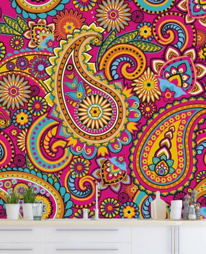 Patrón naranja y rosa Papel pintado rosa