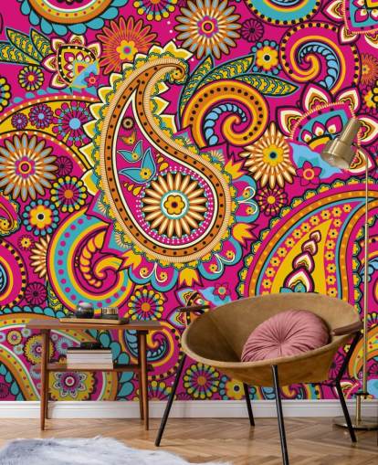 Patrón naranja y rosa Papel pintado rosa