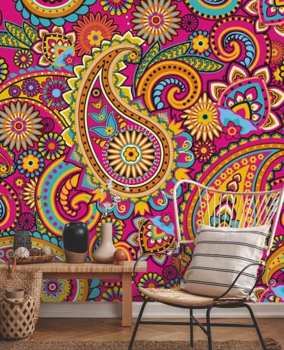 Padrão laranja e rosa Papel de parede rosa